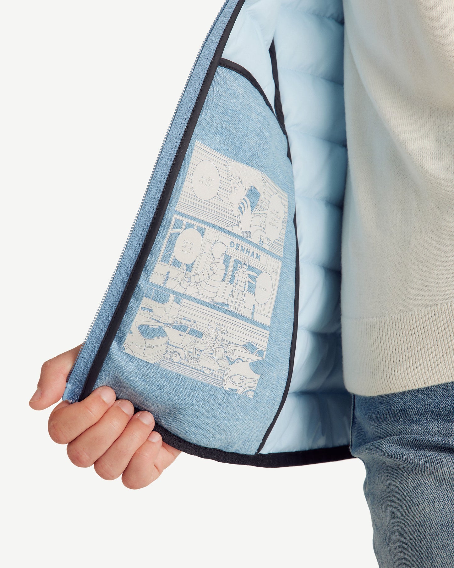 Doudoune légère avec détails en denim Bleu délavé Flight WNW JOTT x DENHAM