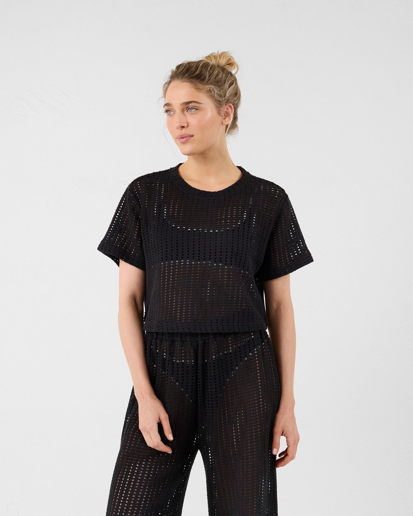 T-shirt col rond en maille de coton Noir Giada