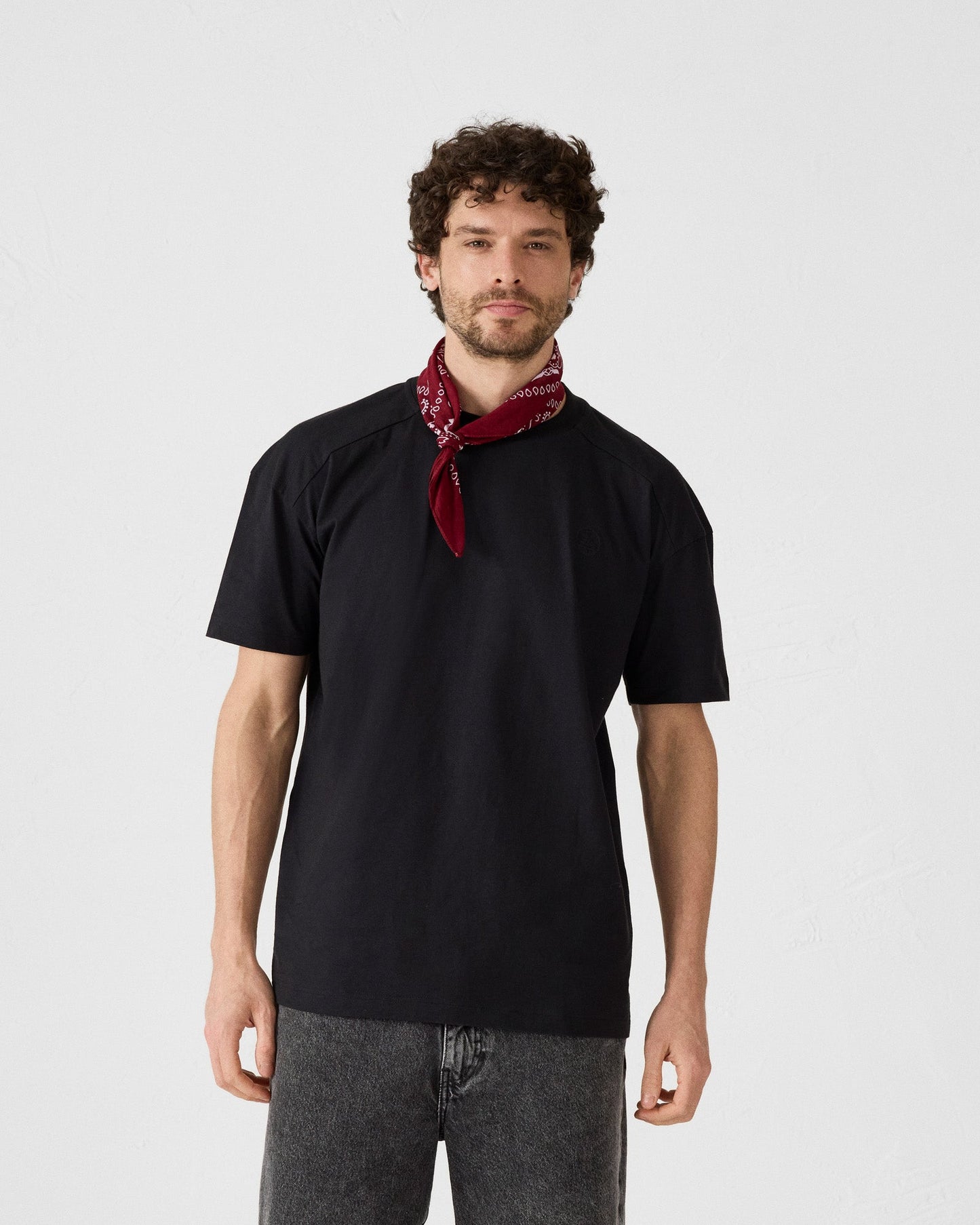 T-shirt col rond en coton Noir Narong