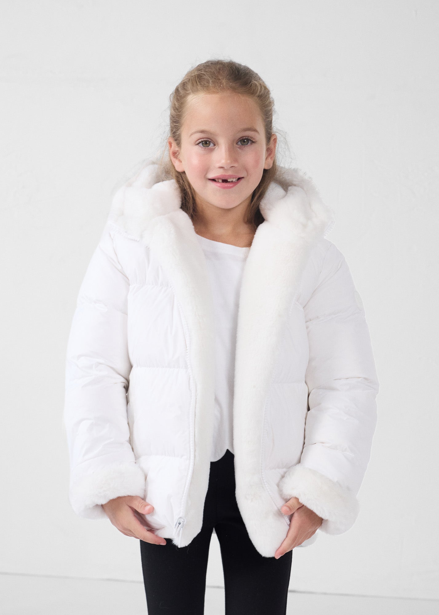 Doudoune enfant en fausse fourrure à capuche Blanc Agathe