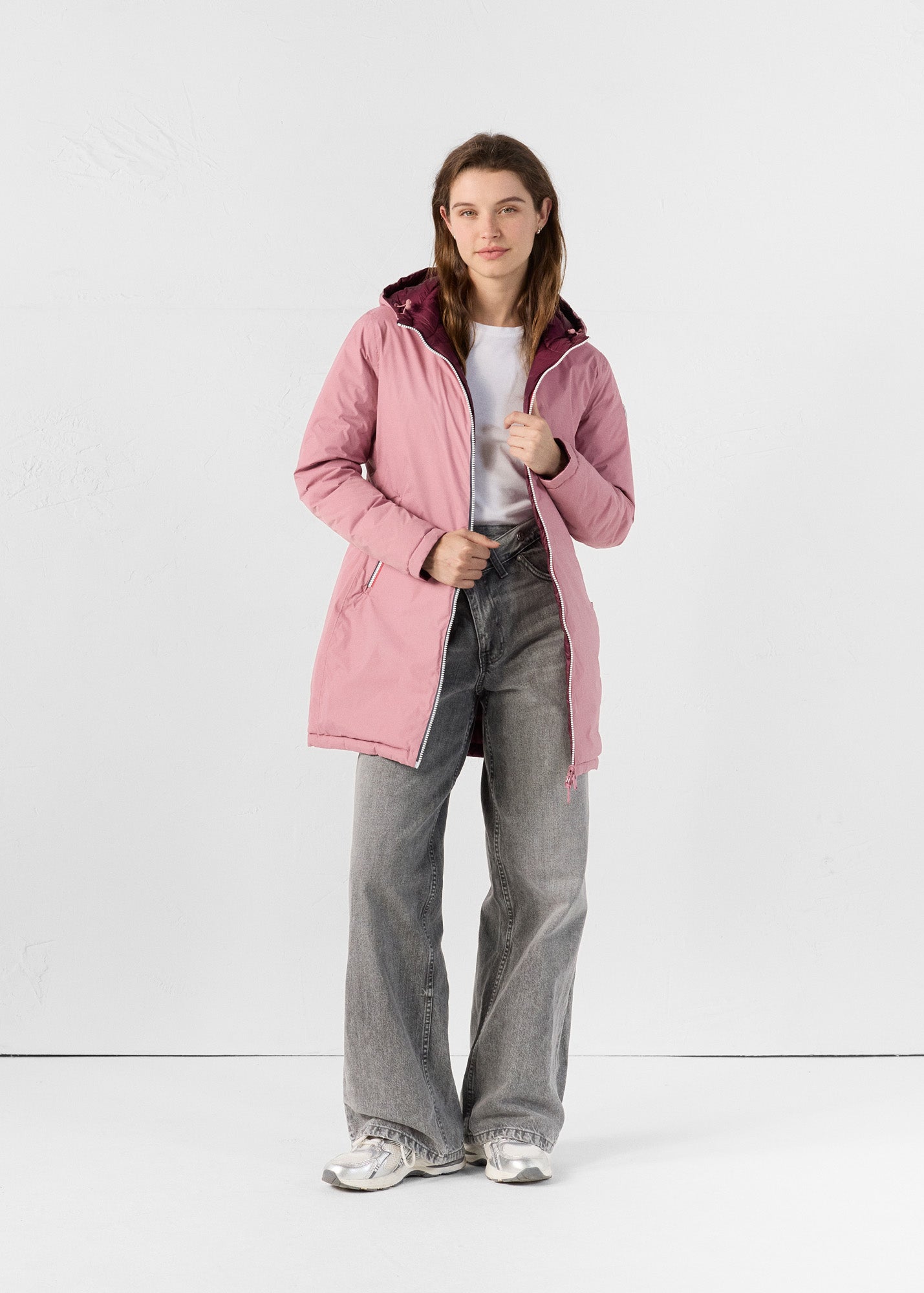 Doudoune longue réversible Rose antique/cerise noire Verone