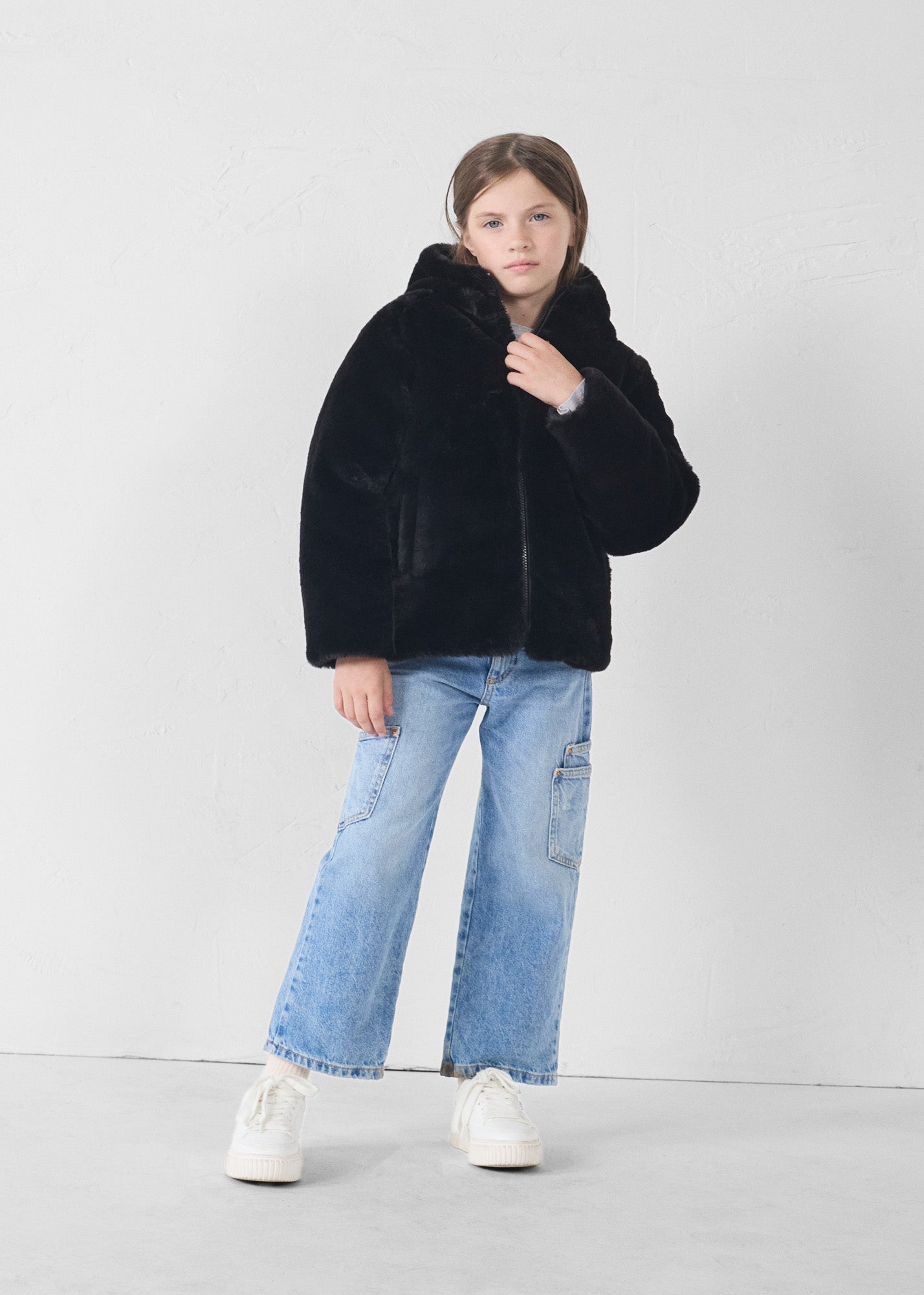 Doudoune enfant en fausse fourrure à capuche Noir Agathe