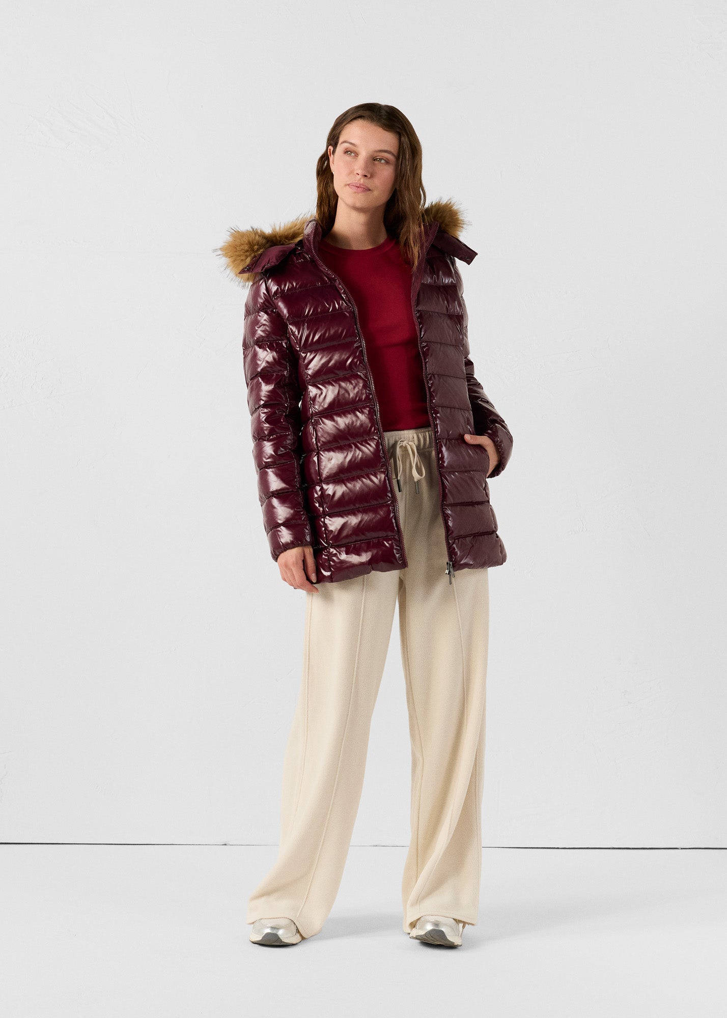 Doudoune mi-longue laquée Grand Froid Cerise noir Perle