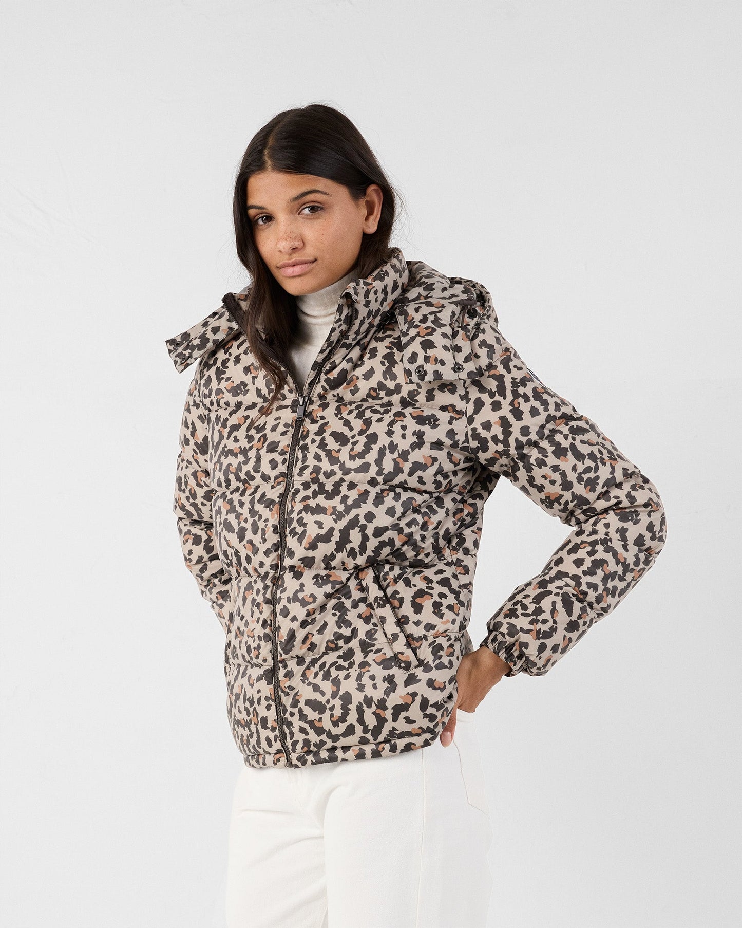 Doudoune Grand Froid esprit puffer Leopard beige Prague print