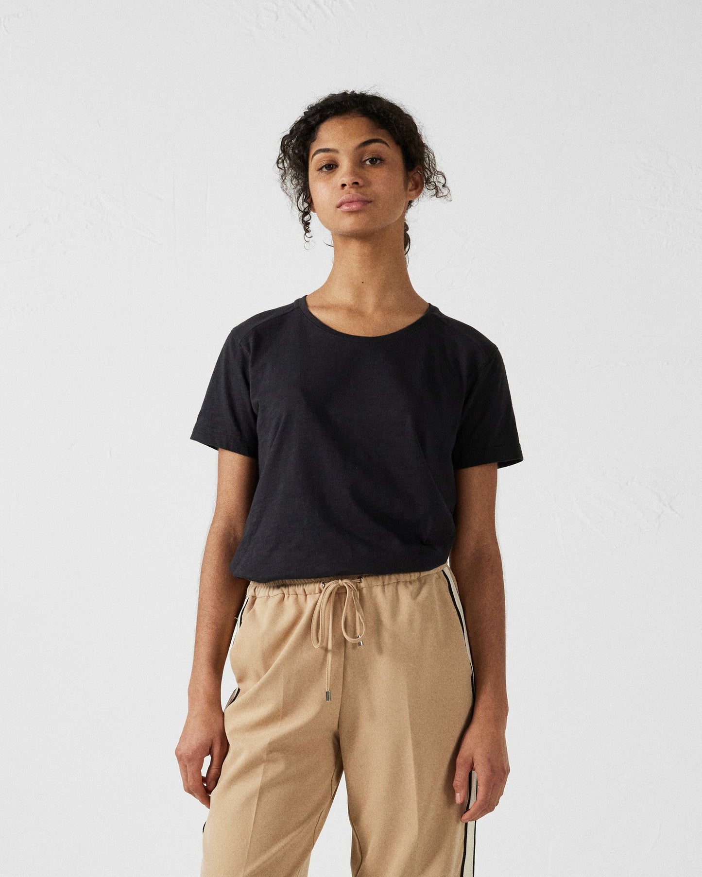 T-shirt col rond femme en coton Noir Angela