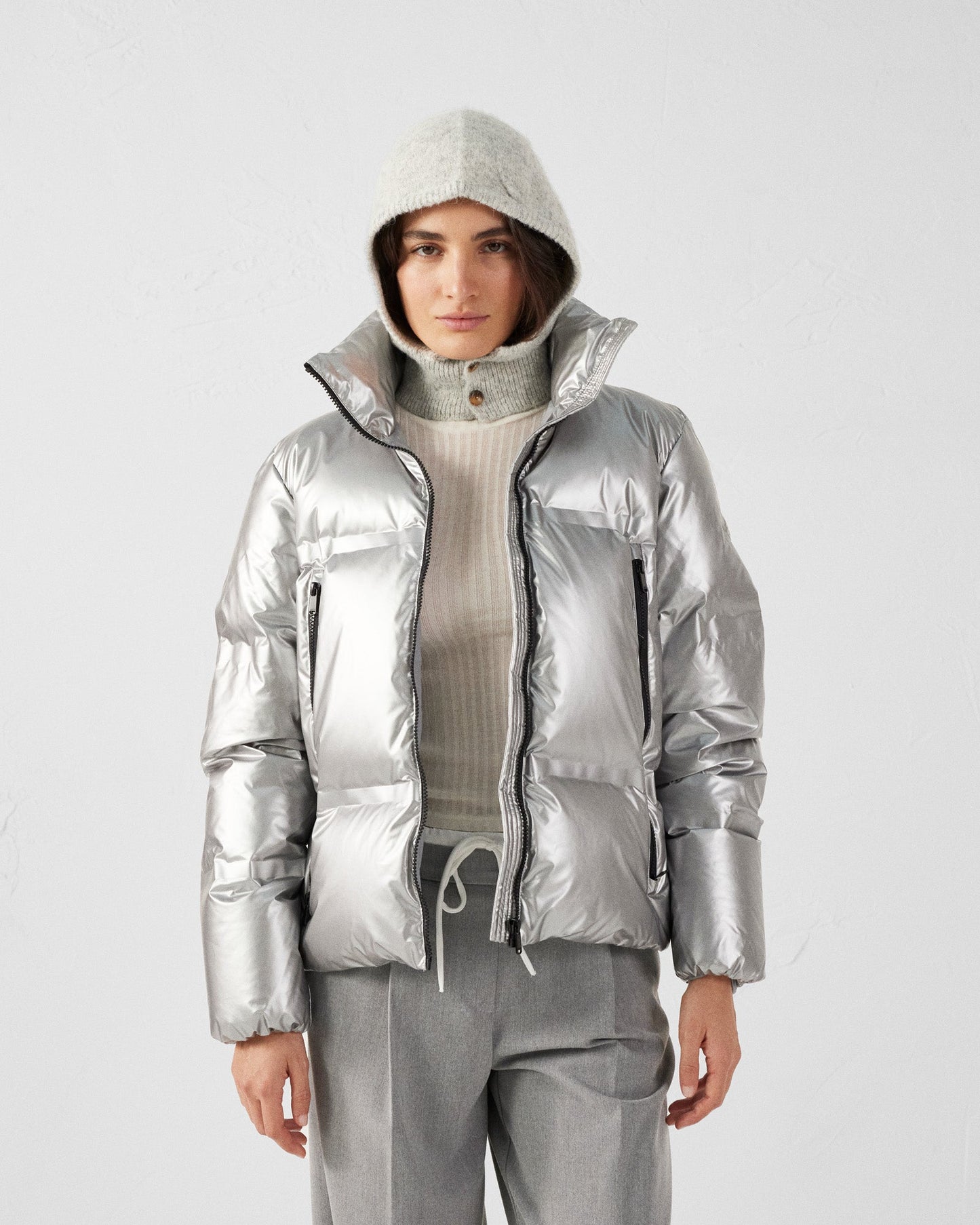 Doudoune métallique esprit 'Puffer' Argent Flake