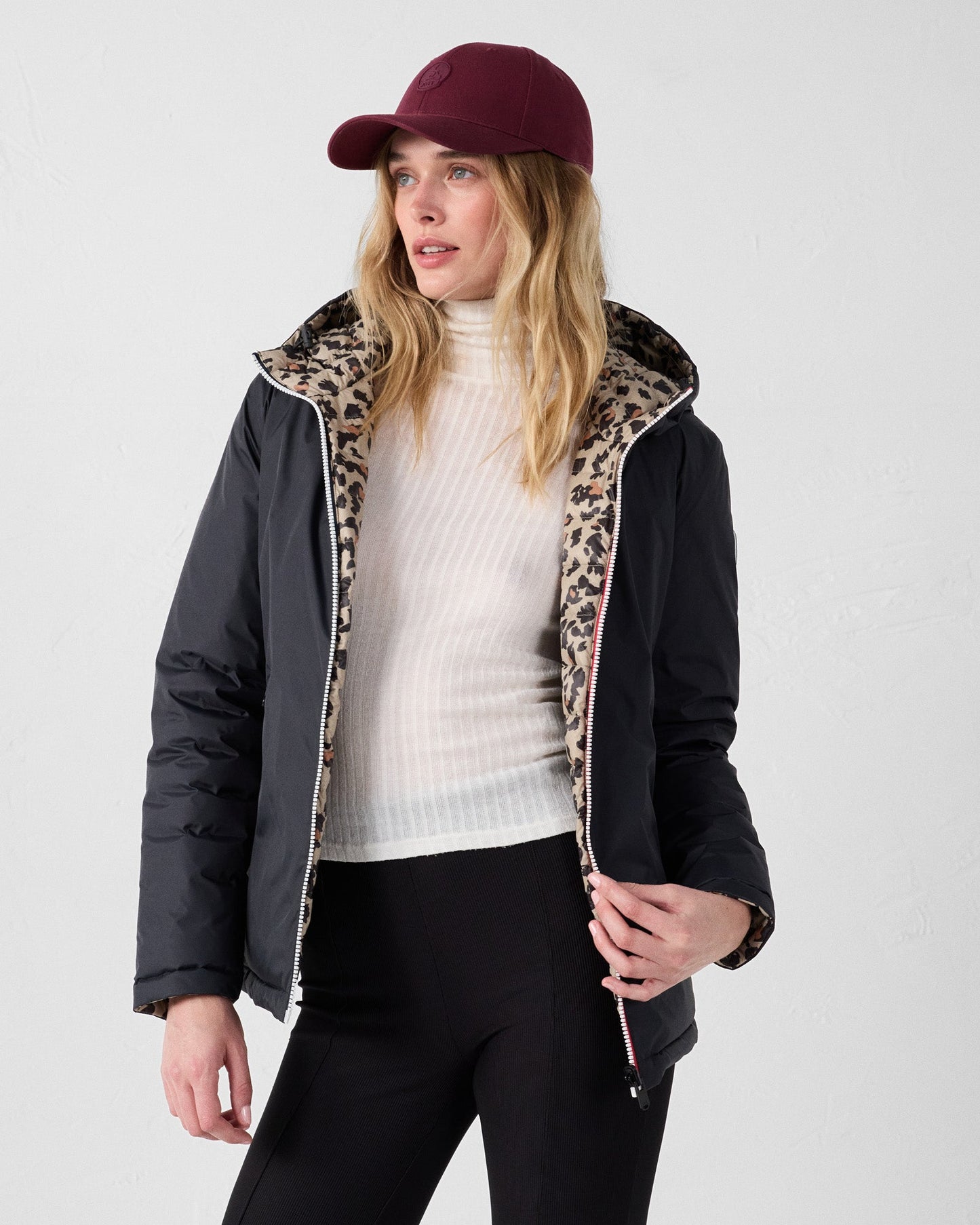 Doudoune réversible Noir/leopard beige Bergame print