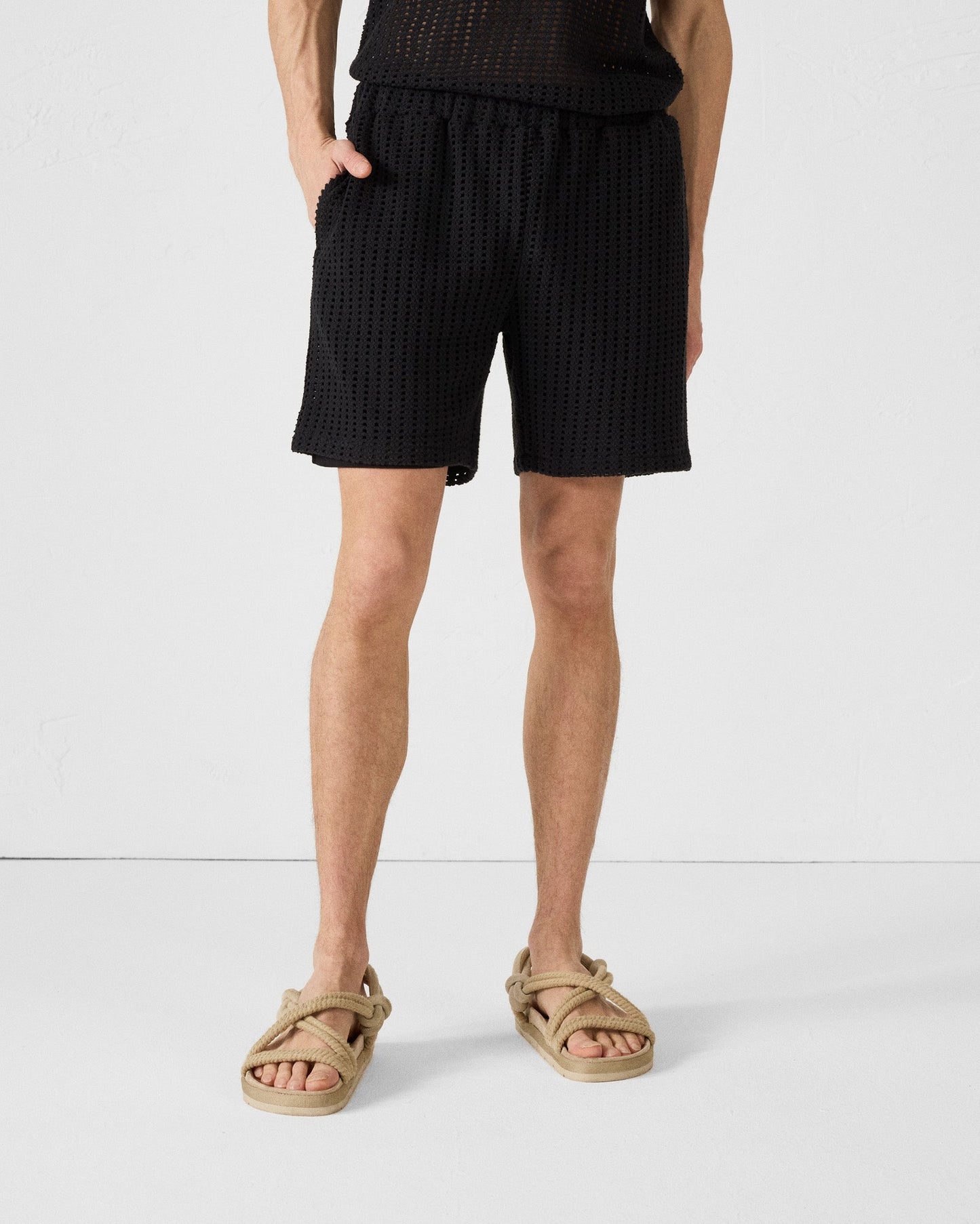 Short en maille de coton Noir Vittorio