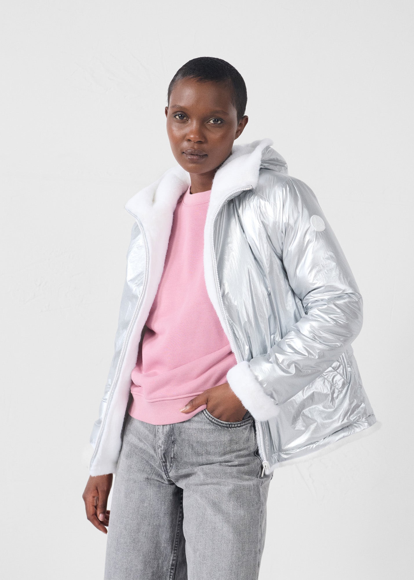 Doudoune fausse fourrure Blanc Zora