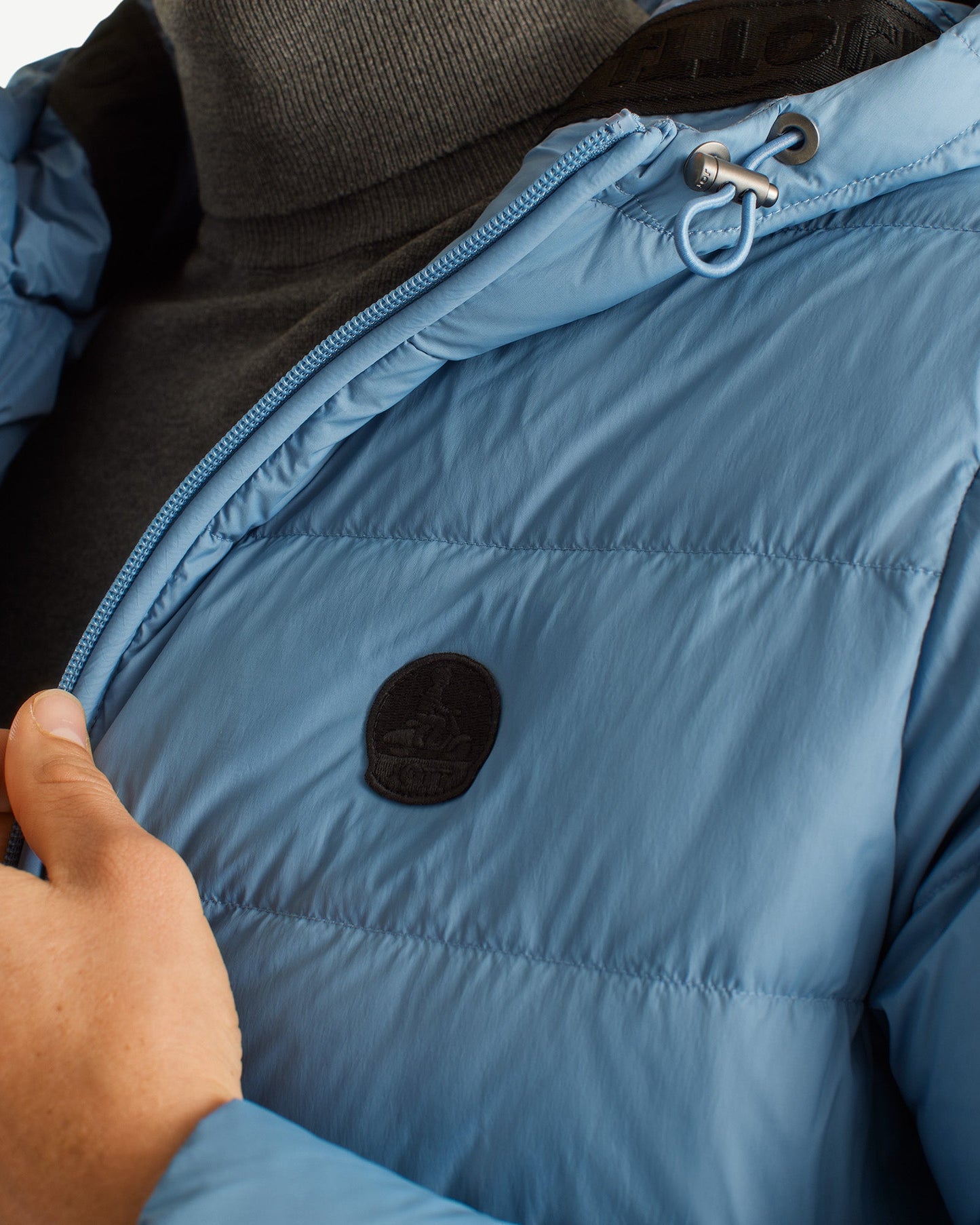 Doudoune droite à capuche Bleu délavé John Ribbon