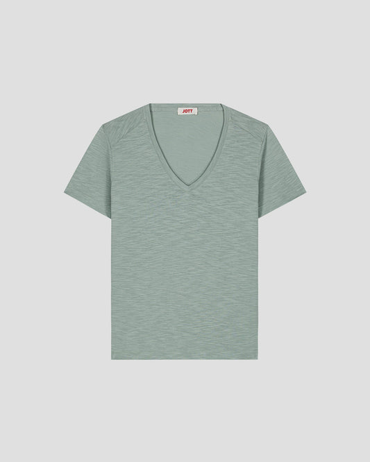 T-shirt col V femme en coton Vert minéral Sonia