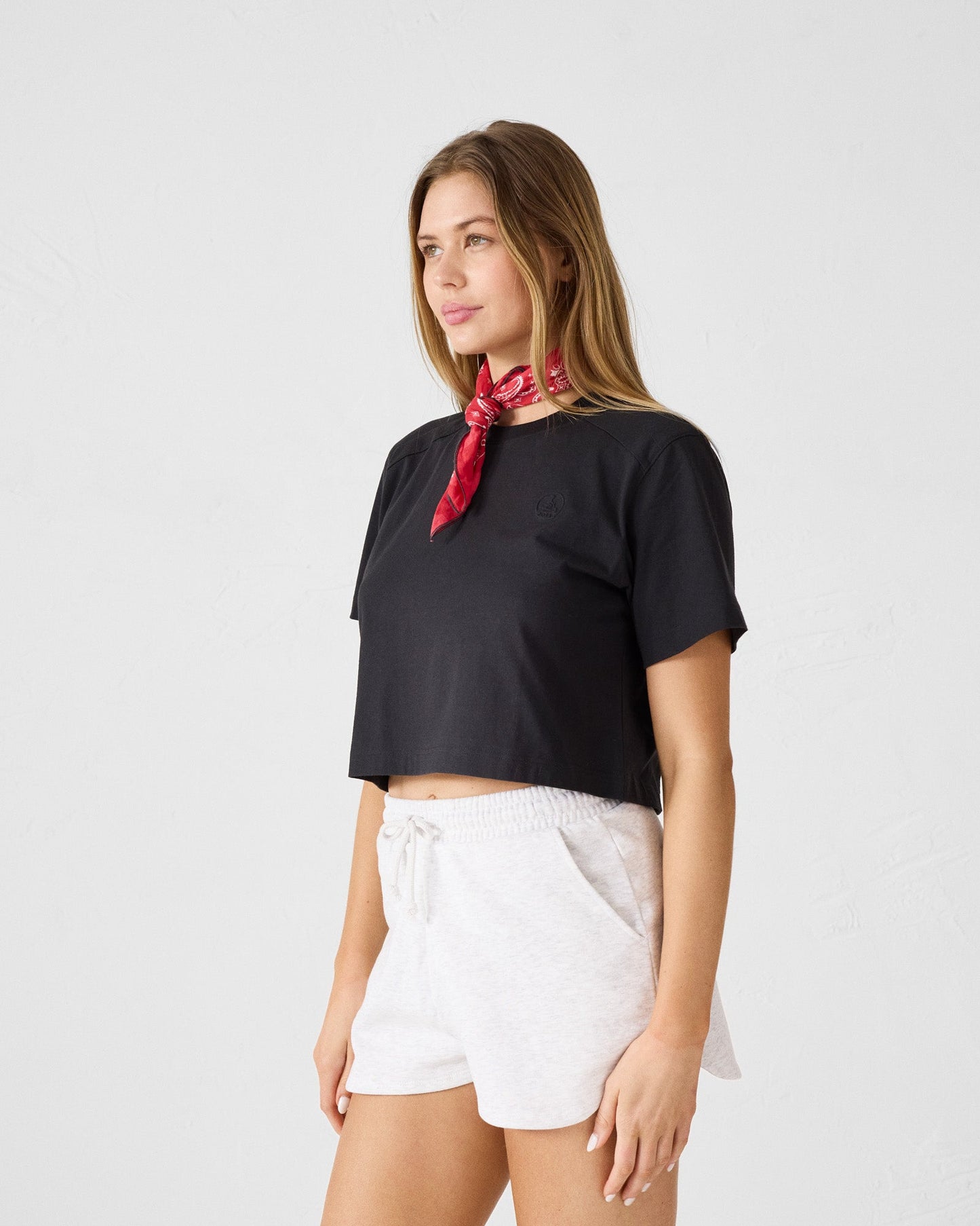 T-shirt col rond en coton Noir Mazu