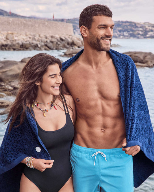 Serviette de plage en éponge Marine Noam
