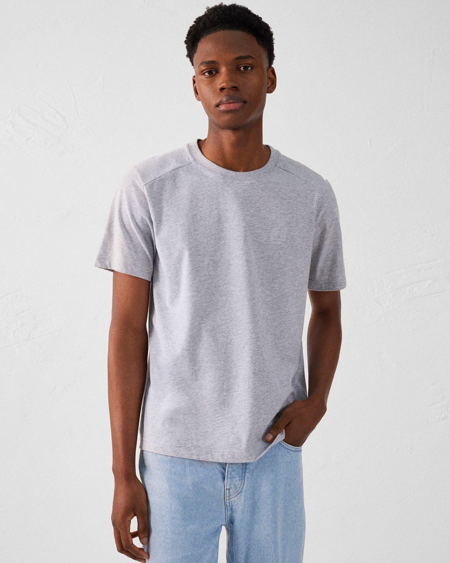 T-shirt col rond homme en coton Gris chiné Pedro