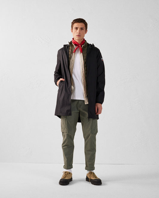 Imperméable long à capuche paquetable Noir Oban
